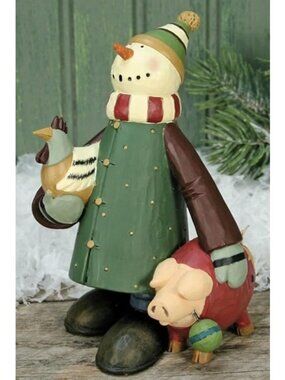 Williraye Studio "Winter Farm Fun" Snowman Chicken Pig Figurine WW2974 Retired